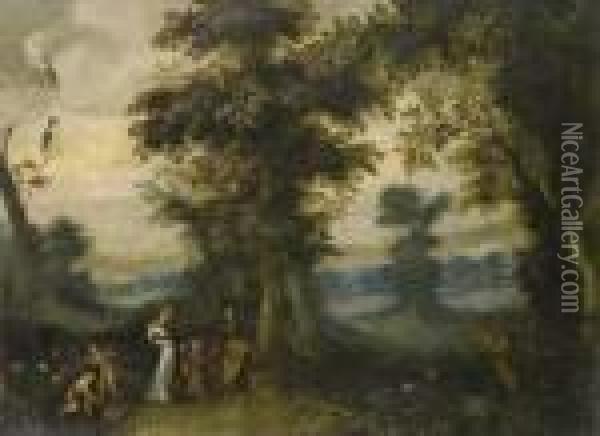Sacra Famiglia In Un Paesaggio Boschivo Oil Painting - Jan The Elder Brueghel