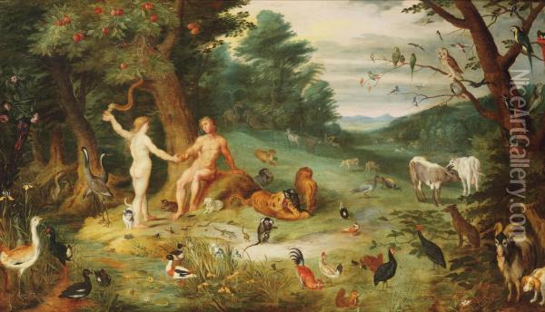 A Paradise Landscape With The Fall Of Man Oil Painting - Jan Brueghel the Younger