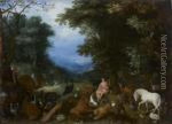 Paysage De Paradis Avec Orphee Charmant Les Animaux Oil Painting - Jan Brueghel the Younger