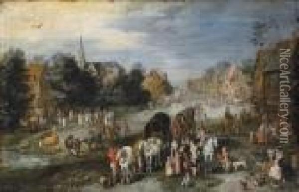 A Village Landscape With A 
Kermesse Oil Painting - Jan Brueghel the Younger