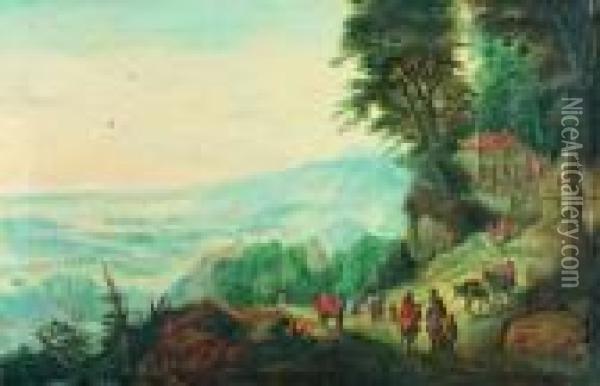 Paysage De La Campagne Flamande Avec Des Voyageurs Sur Le Chemin De Compostelle Oil Painting - Jan Brueghel the Younger