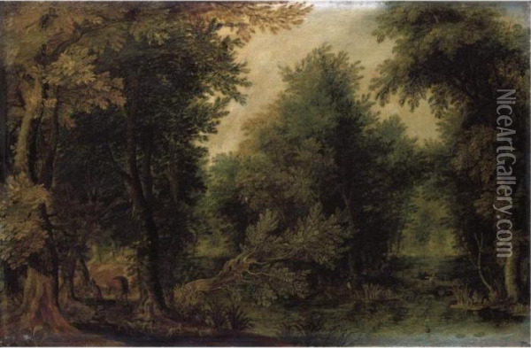 A Wooded Landscape With Travellers Oil Painting - Jan Brueghel the Younger