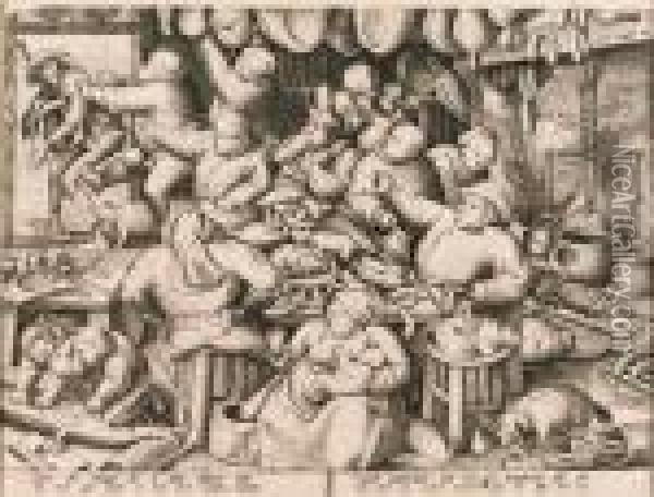 The Rich Kitchen, By Pieter Van Der Heyden (bast. 159; Holl. 159;lari 142) Oil Painting - Pieter The Elder Brueghel