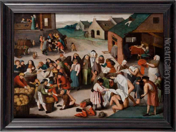 Le Sette Opere Della Misericordia Oil Painting - Pieter The Younger Brueghel