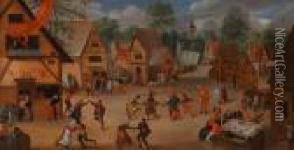Umkreisdorfstrase Mit Tanzenden Und Feiernden Bauern Oil Painting - Pieter The Younger Brueghel