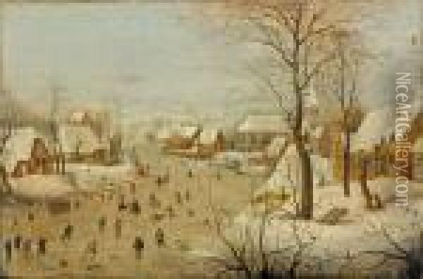 Paysage D'hiver Avec La Trappe Aux Oiseaux Oil Painting - Pieter The Younger Brueghel