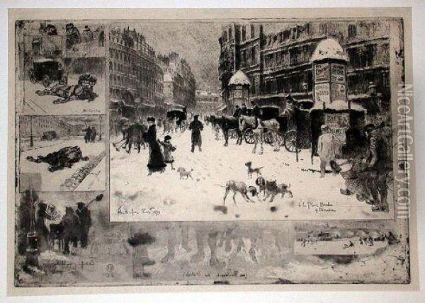 L'hiver A Paris (bourcard/goodfriend 128) Oil Painting - Felix-Hilaire Buhot