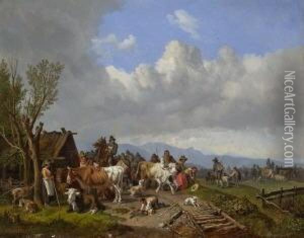 Viehmarkt. Oil Painting - Heinrich Burkel