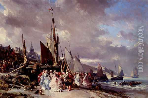 Scene De Port Oil Painting - Eugene Isabey