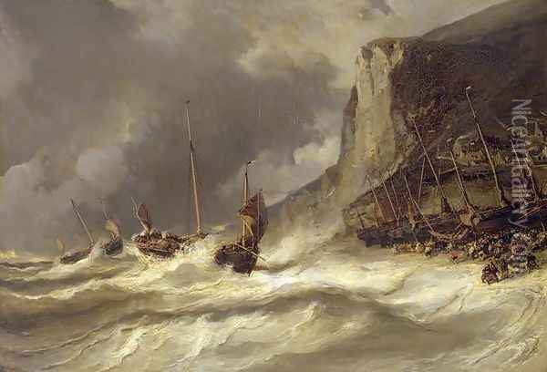 Storm on the Coast at Etretat Normandy Oil Painting - Eugene Isabey