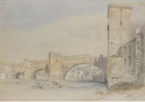 The Old Bridge, Verona Oil Painting - William Callow