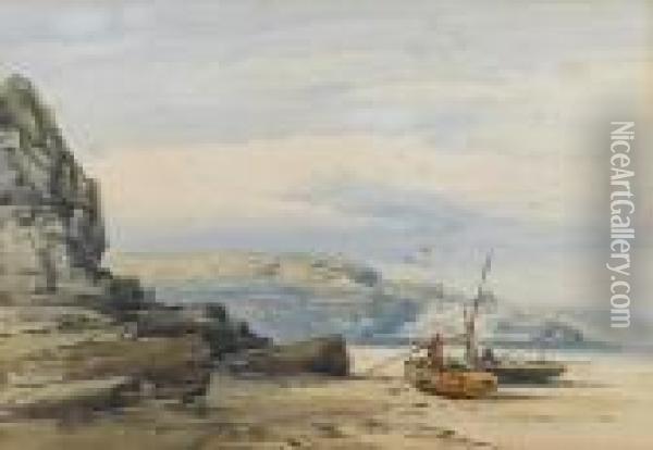 Beached Boats In A Cove Oil Painting - William Callow