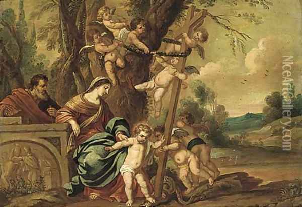 The Virgin and Saint John the Baptist with an allegory of the Fall and the Redemption Oil Painting - Hendrik van Balen
