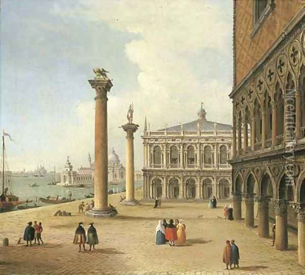 The Piazzetta and the Libreria di San Marco, Venice, Santa Maria della Salute beyond Oil Painting - Antonio Joli