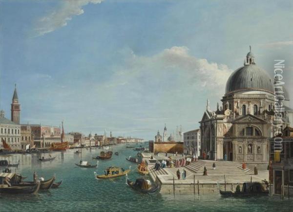 A View Of The Grand Canal Looking East Oil Painting - (Giovanni Antonio Canal) Canaletto