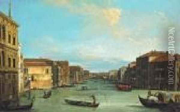 A View Of The Grand Canal Looking North-eastfrom The Palazzo Balbi To The Rialto Bridge Oil Painting - (Giovanni Antonio Canal) Canaletto
