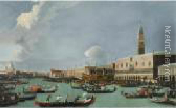 Venice, A View Of The Bacino Di 
San Marco With The Bucintoro Returning To The Molo On Ascension Day Oil Painting - (Giovanni Antonio Canal) Canaletto
