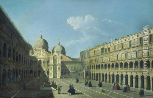Venice, The Courtyard Of The Palazzo Ducale Oil Painting - (Giovanni Antonio Canal) Canaletto