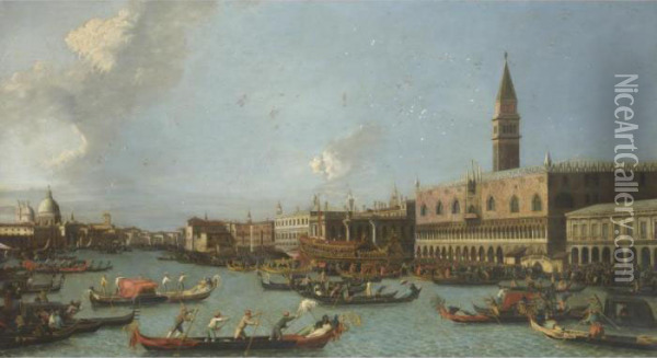 Il Bucintoro Di Ritorno Al Molo Il Giorno Dell'ascensione Oil Painting - (Giovanni Antonio Canal) Canaletto