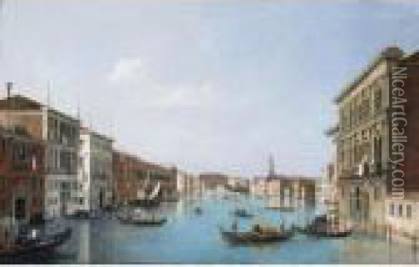 Venice, A View Of The Grand 
Canal Looking North-west From The Palazzo Vendramin-calergi To The 
Church Of San Geremia And The Palazzo Flangini Oil Painting - (Giovanni Antonio Canal) Canaletto