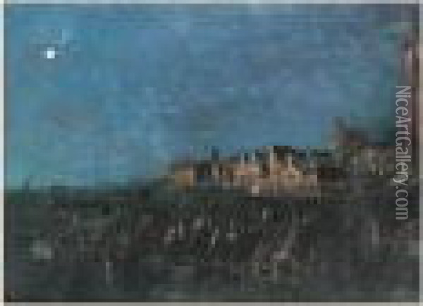 Fete Populaire Sur La Lagune Au Clair De Lune Oil Painting - (Giovanni Antonio Canal) Canaletto