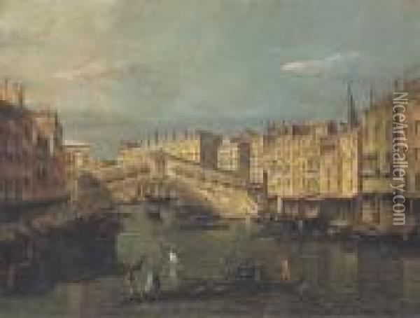 The Rialto Bridge, Venice Oil Painting - (Giovanni Antonio Canal) Canaletto