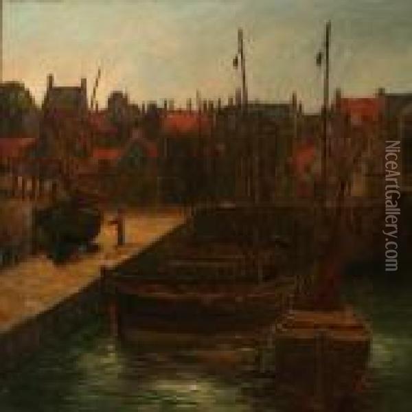 Early Morning Harbour Scene Oil Painting - Max Carlier