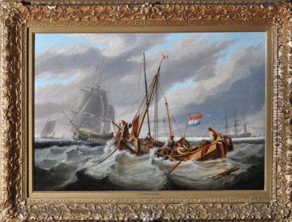 Trading Boats And Merchant Ships Off The Dutch Coast Oil Painting - John Wilson Carmichael