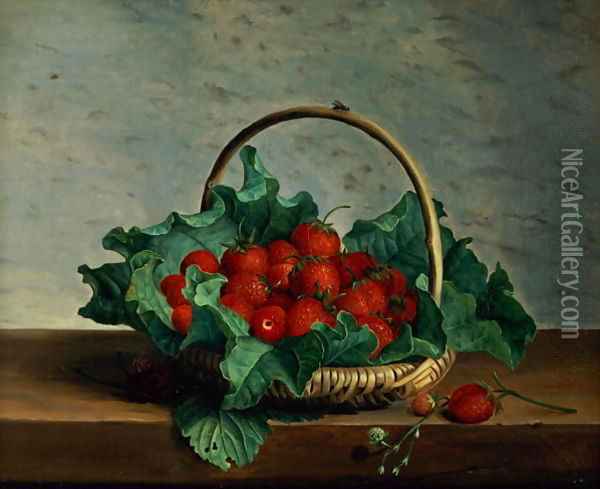 Basket of Strawberries Oil Painting - Johan Laurentz Jensen