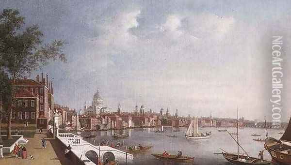 View of the Thames looking towards St Pauls from the gardens of Somerset House Oil Painting - William James