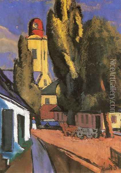 Street at Nagybanya 1943 Oil Painting - David Jandi
