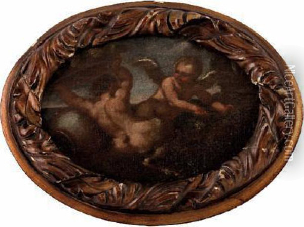 Satyr Mitfruchteschussel Und Eros Oil Painting - Annibale Carracci
