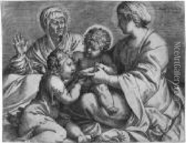 Die Madonna Mit Dem Kind, Dem Johannesknaben Und Der Hl Oil Painting - Annibale Carracci