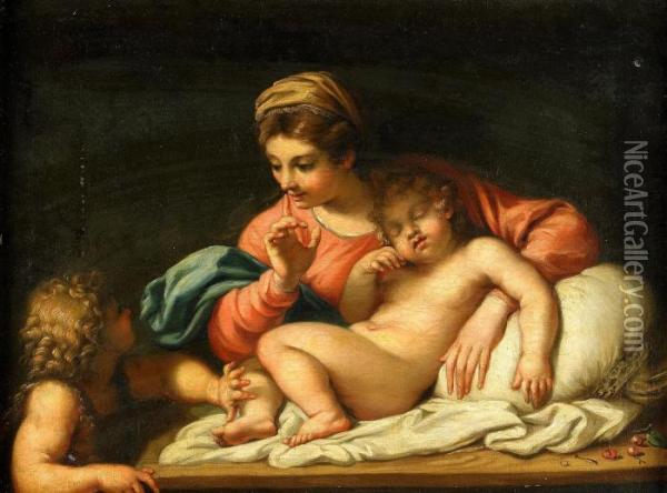 Maria Med Jesusbarnet Och Johannes Doparen Oil Painting - Annibale Carracci