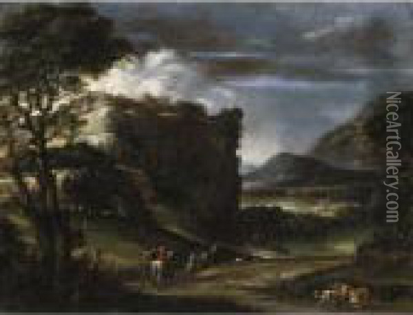 Paesaggio Con Scena Di Caccia Oil Painting - Annibale Carracci