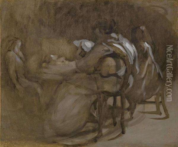 Femmes Et Enfants Autour D'une Table Oil Painting - Eugene Carriere