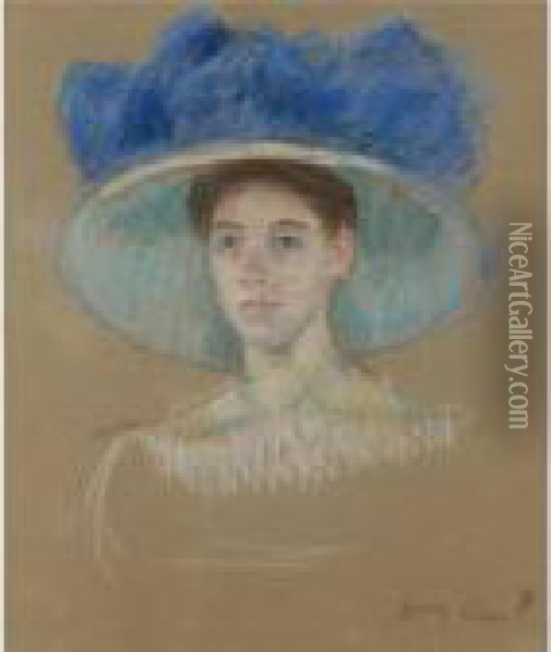 Tete De Femme Au Grand Chapeau Oil Painting - Mary Cassatt