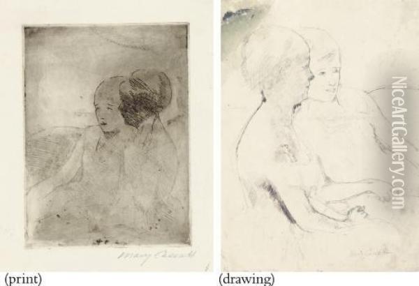 Two Ladies In A Loge, Facing 
Left (no. 2): Final State And Transfer Drawing (b. 17; See B. Cr 755) Oil Painting - Mary Cassatt