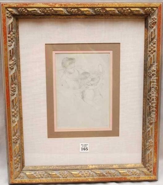 Mother Andchild Holding Mirror Oil Painting - Mary Cassatt