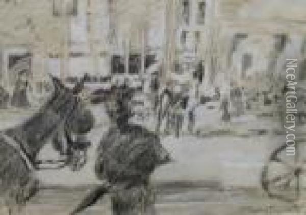 Busy City Street Scene Oil Painting - Mary Cassatt