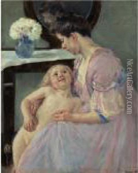 The Mauve Dressing Gown Oil Painting - Mary Cassatt