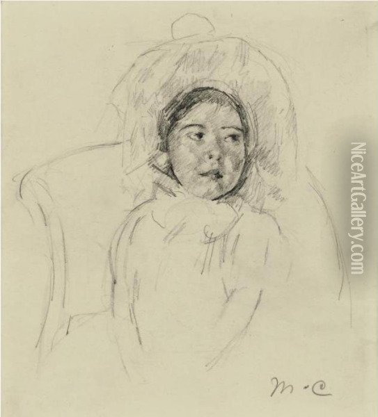 Margot In A Ruffled Bonnet (no. 4) Oil Painting - Mary Cassatt
