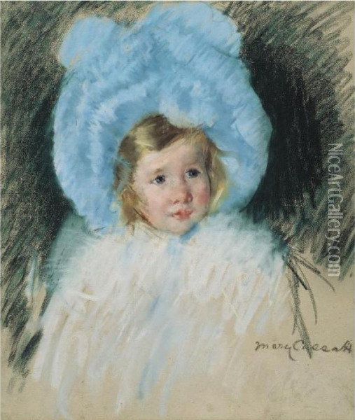 Simone In Blue Plumed Hat Oil Painting - Mary Cassatt