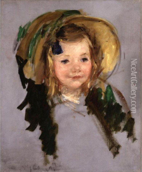 Tete De Petite Fille Avec Bonnet (sara In A Bonnet) Oil Painting - Mary Cassatt
