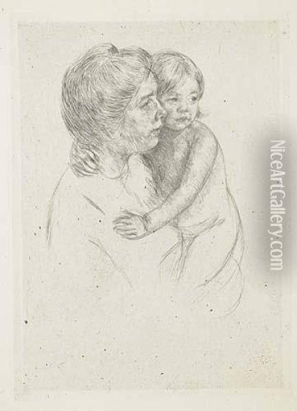 Denise Holding Her Child<</b> Oil Painting - Mary Cassatt