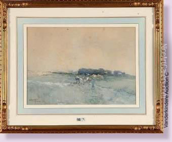 Vachere Et Son Troupeau Sur Le Chemin Oil Painting - Hendrick, Henri Cassiers