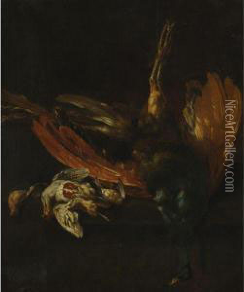 Still Life Of Game Birds On A Ledge Oil Painting - Pieter III Casteels
