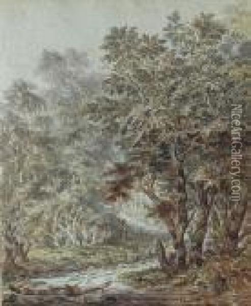 A Wooded Landscape With A Huntsman And A Stag Oil Painting - Pieter III Casteels