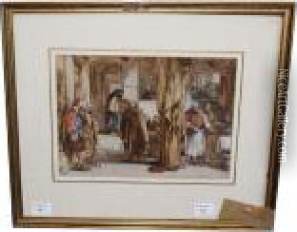 Interior With Monks And Other Figures Oil Painting - George Cattermole