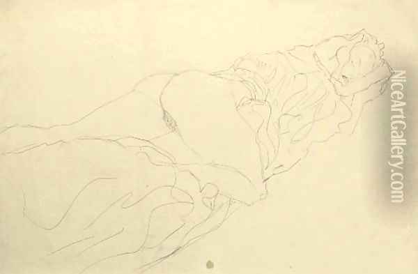 Liegender Halbakt nach rechts 6 Oil Painting - Gustav Klimt